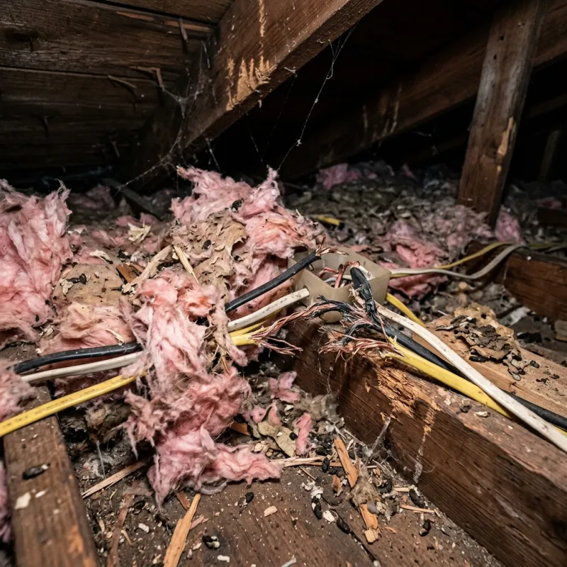 Contaminated ceiling insulation being assessed in a Keysborough roof space