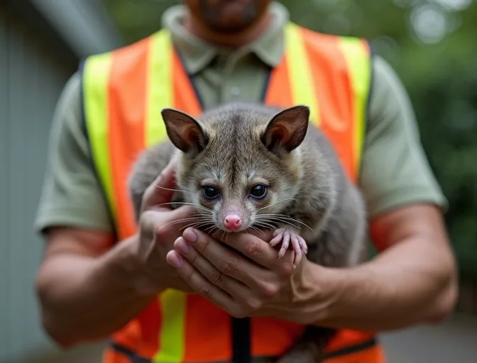 Animal handler safely recovering a deceased possum in Keysborough